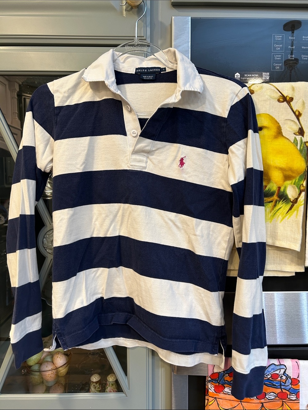 Vintage Polo Ralph Lauren Cotton Navy & White Striped Rugby Polo